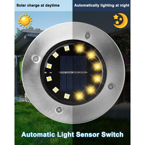 Bowfar 16 Stück Solar Bodenleuchten Aussen, Solarleuchten Garten mit 12 LEDs für Außen, 3000K Warmweiß Wasserdicht Led Solar Gartenleuchten, Solarlampen für Rasen Auffahrt Gehweg Patio Garden