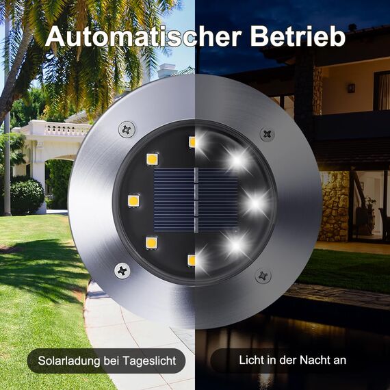 Qedertek 16 Stück Solar Bodenleuchten Aussen Garten - 8 LED Solarleuchten Außenleuchte Weiß, Solar Gartenleuchten Wasserdicht Solarlampen für Garten, Rasen, Gehweg, Patio, Auffahrt