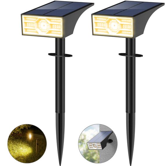 WENATY Solarlampen für Außen, 56 LED Solarstrahler für Außen Garten 3000K Warmweiß LED Solar Strahler, 4 Helligkeitsmodi Solar Gartenleuchten IP65 Wasserdicht Solarleuchten für Weg Hof Gehweg【2 Stück】