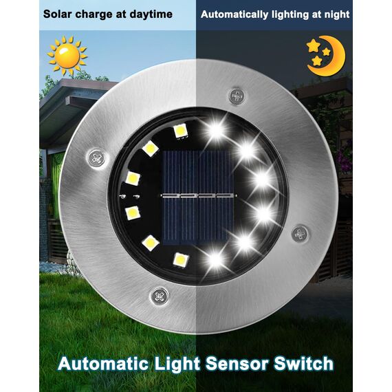 Bowfar 16 Stück Solar Bodenleuchten Aussen, Solarleuchten Garten mit 12 LEDs für Außen, 3000K Kaltweiß Wasserdicht Led Solar Gartenleuchten, Solarlampen für Rasen Auffahrt Gehweg Patio Garden