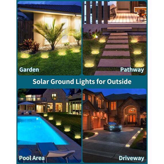 Bowfar 16 Stück Solar Bodenleuchten Aussen, Solarleuchten Garten mit 12 LEDs für Außen, 3000K Warmweiß Wasserdicht Led Solar Gartenleuchten, Solarlampen für Rasen Auffahrt Gehweg Patio Garden