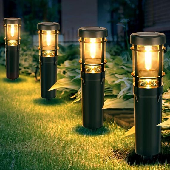 Czoele Solarlampen für Außen Garten, 4 Stück Solarleuchten Garten 900mAh Warmweiß Solar Gartenbeleuchtung Wasserdichte mit Erdspieß IP65 Wasserdichte Auto Ein/Aus für Garten Terrasse Pfad Rasen (A)