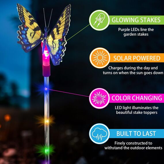 Solarlampen für Außen Garten,Solar Gartenleuchten Außen mit farbwechselnden Schmetterling Solargartenlichter IP65 Wasserdicht Solarleuchten für Pathway Yard Halloween Dekoratives,4 Stück