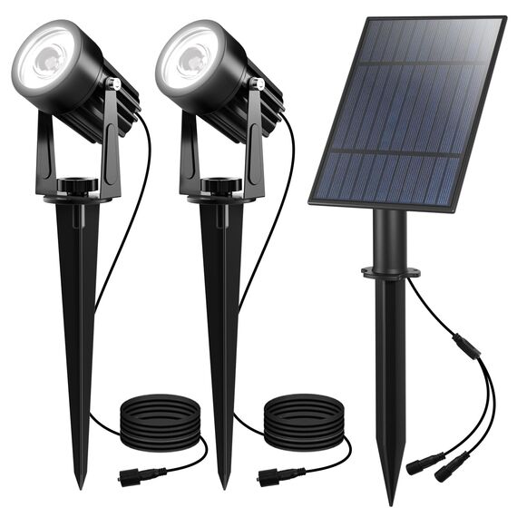 CORESLUX Gartenleuchten Solar, 2 Stück Solarstrahler Solarlampen für garten, Led Gartenbeleuchtung IP65 Wasserdicht, Solarstrahler für Außen 2 Helligkeitsmodi Bäume, Hof, Gartenweg（6000K）
