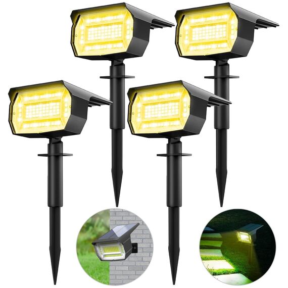 LOTMOS Solarstrahler für Außen Garten [4 Stück/ 72LED] Solarlampen für Außen Garten 3000K Warmweiß LED Solar Strahler, Wasserdicht Solar Gartenleuchten Solarleuchten für Weg Hof Garage