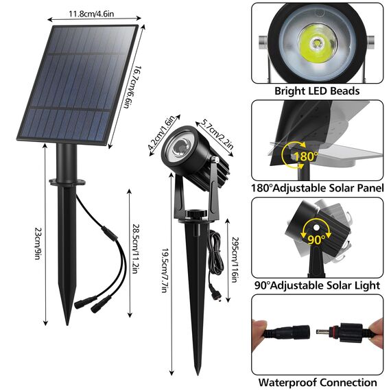 CORESLUX Gartenleuchten Solar, 2 Stück Solarstrahler Solarlampen für garten, Led Gartenbeleuchtung IP65 Wasserdicht, Solarstrahler für Außen 2 Helligkeitsmodi Bäume, Hof, Gartenweg（6000K）