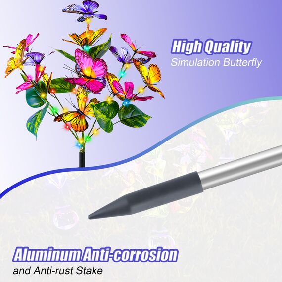 Solarlampen für Außen Garten, 2 Pack Schmetterling LED Solarleuchten 2 Modi Gartendeko, IP65 Wasserdicht Solar Gartenleuchten für Garten Balkon Terrasse Dekoration Geschenke für Frauen Muttertag