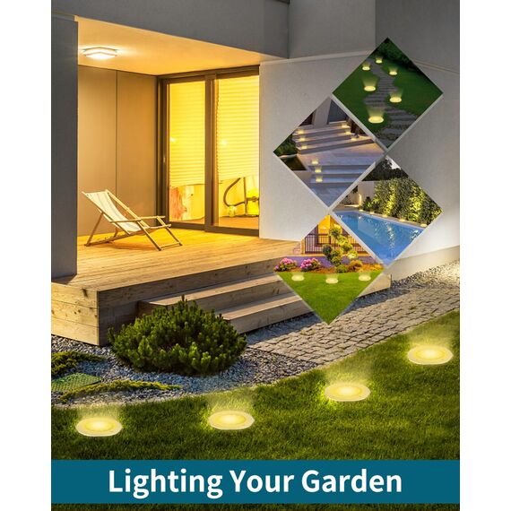 Bowfar 16 Stück Solar Bodenleuchten Aussen, Solarleuchten Garten mit 12 LEDs für Außen, 3000K Warmweiß Wasserdicht Led Solar Gartenleuchten, Solarlampen für Rasen Auffahrt Gehweg Patio Garden