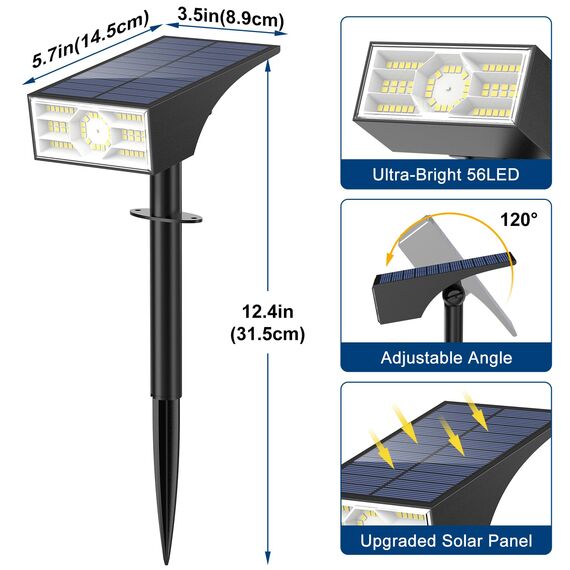 WENATY Solarlampen für Außen, 56 LED Solarstrahler für Außen Garten 6500K Kaltweiß LED Solar Strahler, 4 Helligkeitsmodi Solar Gartenleuchten IP65 Wasserdicht Solarleuchten für Weg Hof Gehweg【4 Stück】
