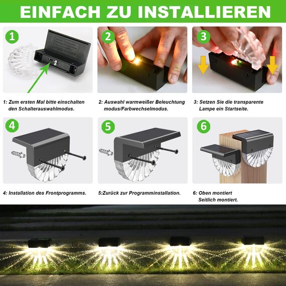 NORA TWIPS Solarleuchten für den Garten im Freien, wasserdichte Solarlampe für Gartendekoration, 4 Stück LED-Gartenleuchten für Terrasse, Garten, Treppen und Treppen, 2 Modi LED Warmweiß/Farbwechsel-B