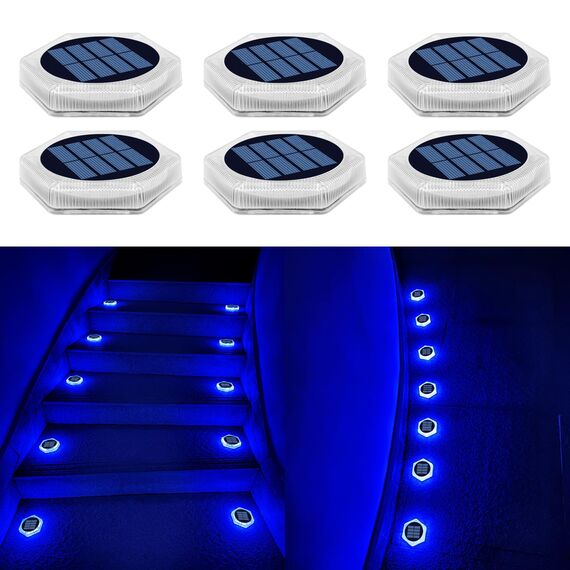 YiLaie Solar Bodenleuchten Aussen, LED Solarlampen für Außen Garten und Terrasse Deko Weg Treppenbeleuchtung Solarleuchten Wasserfest, Sechseckig,Blaues Licht, 6 Stück