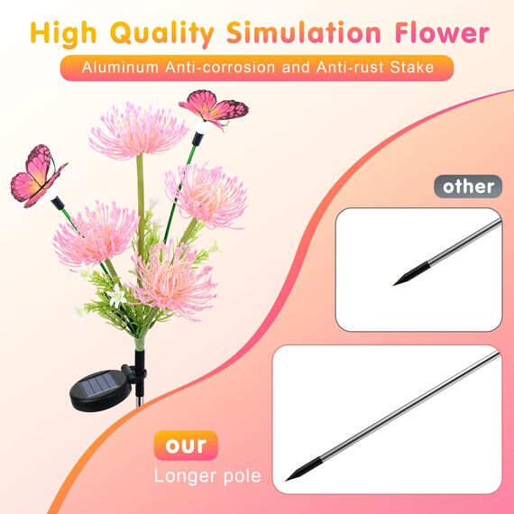 Fohil Solarleuchten für Außen Garten,2 Stück 78 LED Solar Blume lampen für Außen Mit Schmetterlingen 2 Modi Wasserdicht Solar Gartenleuchten für Balkon Terrasse Dekoration und Geschenk für Mutter