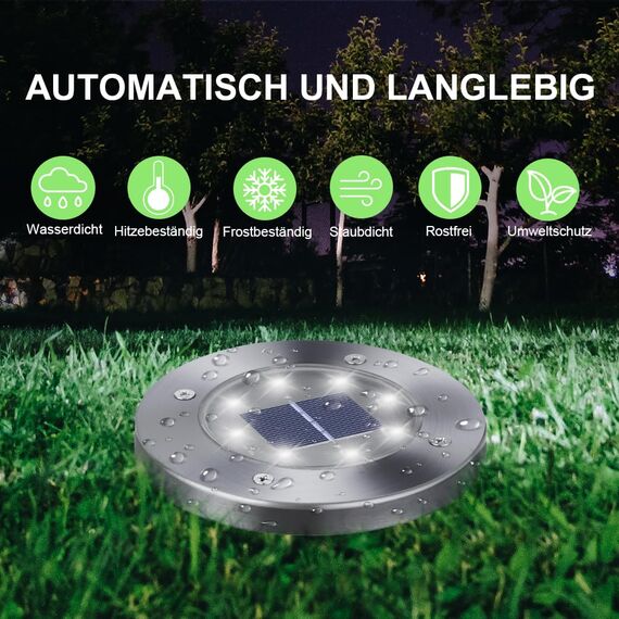 Qedertek 16 Stück Solar Bodenleuchten Aussen Garten - 8 LED Solarleuchten Außenleuchte Weiß, Solar Gartenleuchten Wasserdicht Solarlampen für Garten, Rasen, Gehweg, Patio, Auffahrt