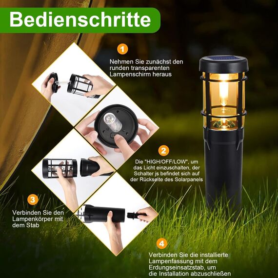 Czoele Solarlampen für Außen Garten, 4 Stück Solarleuchten Garten 900mAh Warmweiß Solar Gartenbeleuchtung Wasserdichte mit Erdspieß IP65 Wasserdichte Auto Ein/Aus für Garten Terrasse Pfad Rasen (A)