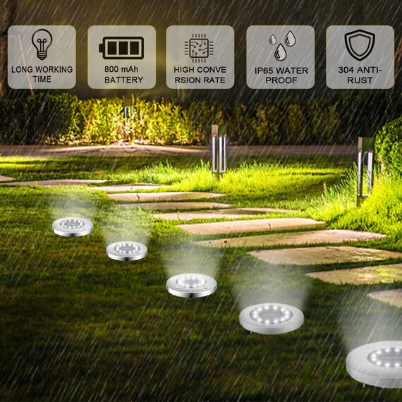 Bowfar 12 Stück Solar Bodenleuchten Aussen, Solarleuchten Garten mit 12 LEDs für Außen, 3000K Kaltweiß Wasserdicht Led Solar Gartenleuchten, Solarlampen für Rasen Auffahrt Gehweg Patio Garden
