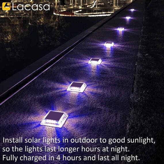 Lacasa Solar Bodenleuchten Aussen, 4 Stück Solarleuchten für Außen 30LM Solarlampen IP68 Wasserdicht Auto ON/OFF LED Wegeleuchten für Garten Rasen Terrasse Hof, Mischfarben (Warmweiß + Blaues Licht)