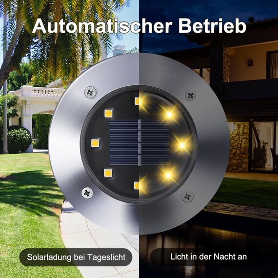 Qedertek Solar Bodenleuchten Aussen Garten - 16 Stück 8 LED Solarleuchten Außenleuchte Warmweiß, Led Solar Gartenleuchten Wasserdicht Solarlampen für Garten, Rasen, Gehweg, Patio, Auffahrt
