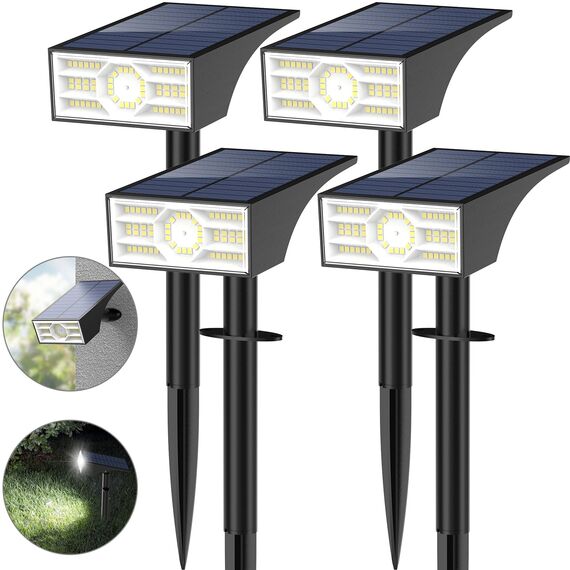 WENATY Solarlampen für Außen, 56 LED Solarstrahler für Außen Garten 6500K Kaltweiß LED Solar Strahler, 4 Helligkeitsmodi Solar Gartenleuchten IP65 Wasserdicht Solarleuchten für Weg Hof Gehweg【4 Stück】