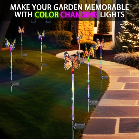 Solarlampen für Außen Garten,Solar Gartenleuchten Außen mit farbwechselnden Schmetterling Solargartenlichter IP65 Wasserdicht Solarleuchten für Pathway Yard Halloween Dekoratives,4 Stück