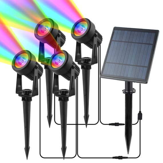 CORESLUX Solarlampen für Außen Garten, RGB Gartenleuchten Solar IP65 Wasserdicht, Farbverändernde Gartenbeleuchtung Solar Außen Solarstrahler Yard Rasen Pfad 4 in 1