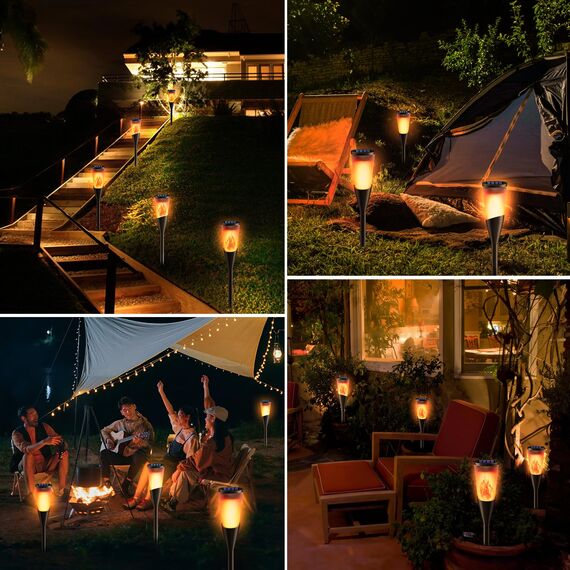 Solarlampen für Außen Gartenfackeln,10Stück 2Modi Solarleuchten für Draußen,IP65 Winterfest Fackeln Lampe Gartenleuchten,Solar Bodenleuchten Aussen mit Realistischen Flammen Auto EIN/Aus für Weg,Rasen
