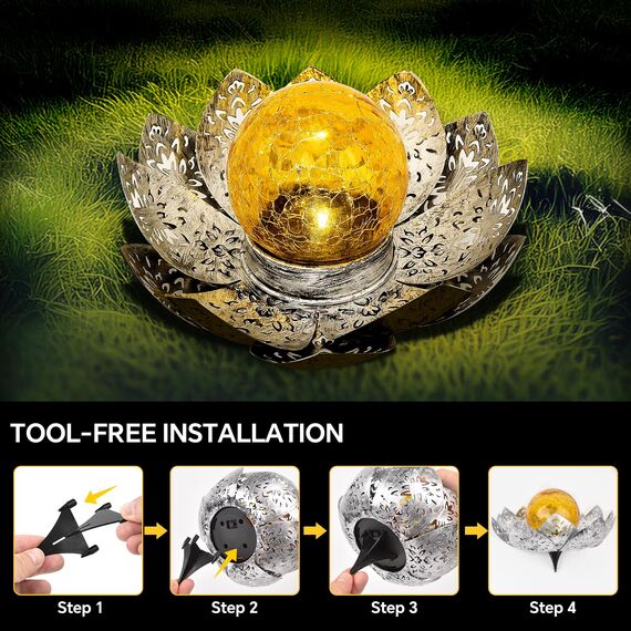 ORHOMELIFE Solarlampen für Außen Solar Lotus Garten Deko Solar Bodenleuchte für Garten Warmes Licht Gartenleuchten für Außen Terassendeko LED Solarleuchten Wasserdicht Grau