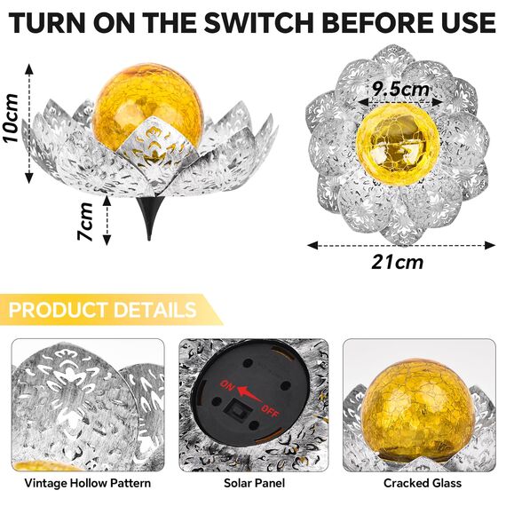 ORHOMELIFE Solarlampen für Außen Solar Lotus Garten Deko Solar Bodenleuchte für Garten Warmes Licht Gartenleuchten für Außen Terassendeko LED Solarleuchten Wasserdicht Grau