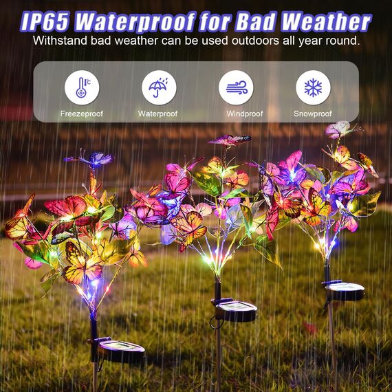 Solarlampen für Außen Garten, 2 Pack Schmetterling LED Solarleuchten 2 Modi Gartendeko, IP65 Wasserdicht Solar Gartenleuchten für Garten Balkon Terrasse Dekoration Geschenke für Frauen Muttertag