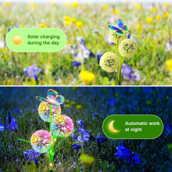 Fohil Solarlampen für Außen Garten, 2 Stück Solarleuchten Garten Deko Löwenzahn Blumen mit Farbwechsel LED,2 Modi Dekoration Licht IP65 Wasserdicht für Rasen, Balkon, Terrasse, Hof, Weihnachtsdeko