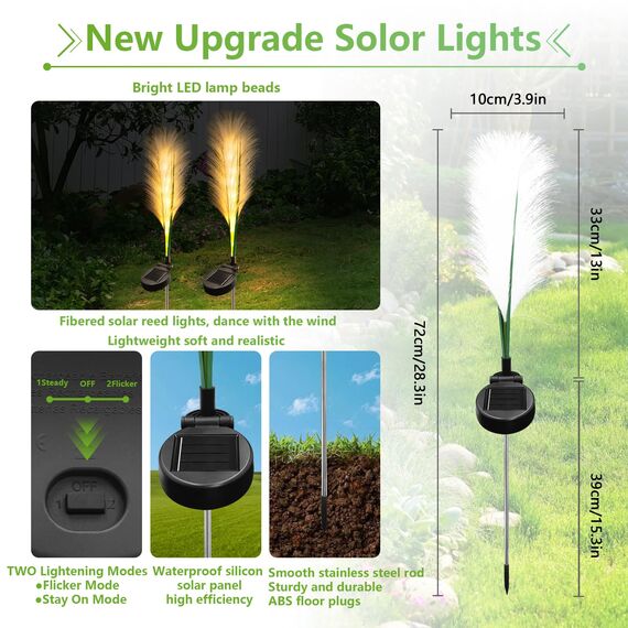 AGOTD Solarleuchten Garten Schilf, Solarlampen für Außen, Wasserdichte Gartendeko für Draußen, Solar Deko für Rasen Gehweg Balkon Terrassen Landschaft Wegbeleuchtung, 2 Stück