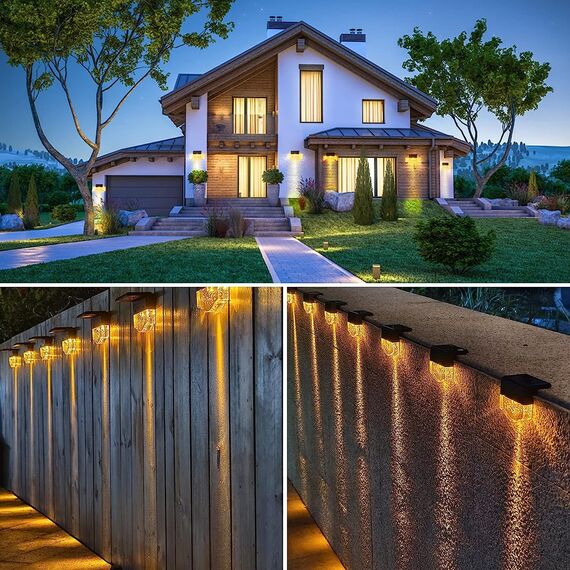 AGOTD Solarleuchte für den Garten, für den Außenbereich, Solar-Beleuchtung für den Garten, Terrassenlampe für den Außenbereich, 2 LED-Modi, Warmweiß + Bernstein, 6 Stück