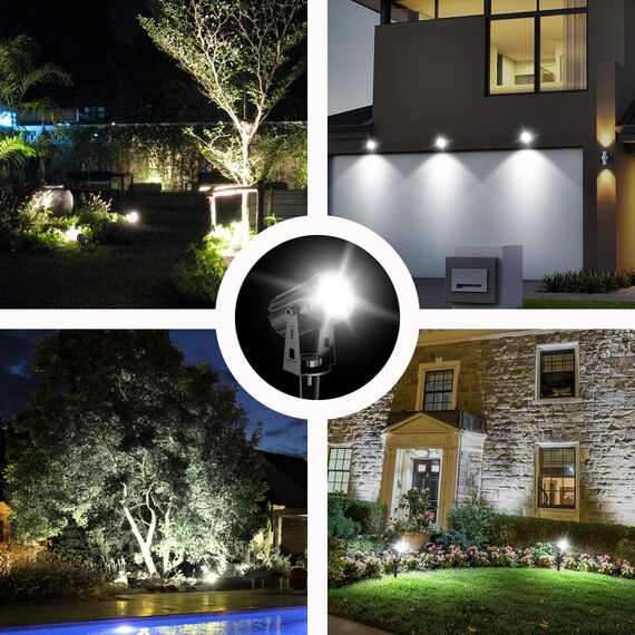 T-SUN Gartenstrahler Solar, 4 Stück Solarstrahler Solarlampen für garten, IP65 Wasserdicht LED Solarlampe mit 2 Helligkeitsstufe, 3 Meter Kabe für Bäume,Sträucher,Gartenweg (Kaltweiß 6000K)