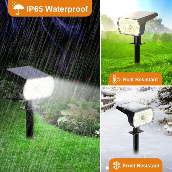 Solarlampen für Außen mit Bewegungsmelder, Solarstrahler für Garten 3 Modi Solar Gartenleuchten, 6500K Kaltweiß Solarleuchten IP65 Wasserdicht LED Solar Strahler für Aussen Weg Hof Gehweg, 4 Stück