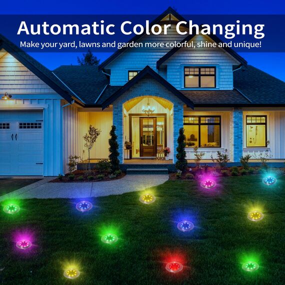 Qedertek Solar Bodenleuchten Aussen Garten, 8 Stück 8 LED Solarleuchten Außenleuchte RGB, Solar Gartenleuchten IP65 Wasserdicht Solarlampen für Außen, Rasen, Gehweg, Patio, Auffahrt