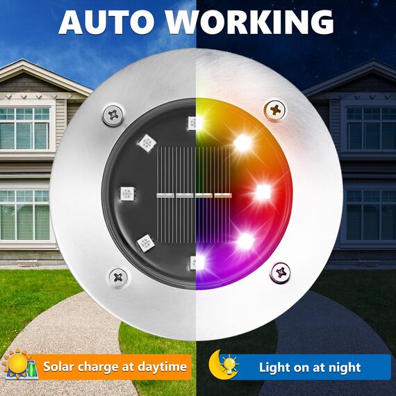 Qedertek Solar Bodenleuchten Aussen Garten, 8 Stück 8 LED Solarleuchten Außenleuchte RGB, Solar Gartenleuchten IP65 Wasserdicht Solarlampen für Außen, Rasen, Gehweg, Patio, Auffahrt