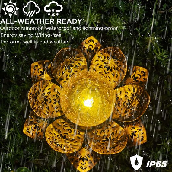 Solarlampen für Außen Solar Lotus Garten Deko Solar Bodenleuchte für Garten Warmes Licht Gartenleuchten für Außen Terassendeko LED Solarleuchten Wasserdicht Metall Solarlaterne