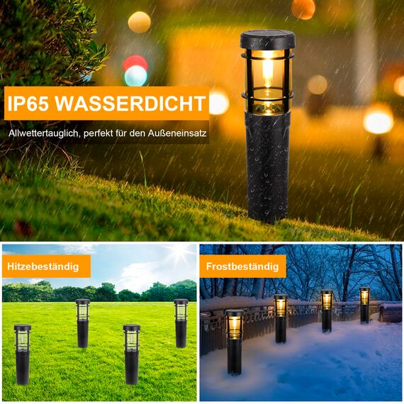 Czoele Solarlampen für Außen Garten, 4 Stück Solarleuchten Garten 900mAh Warmweiß Solar Gartenbeleuchtung Wasserdichte mit Erdspieß IP65 Wasserdichte Auto Ein/Aus für Garten Terrasse Pfad Rasen (A)