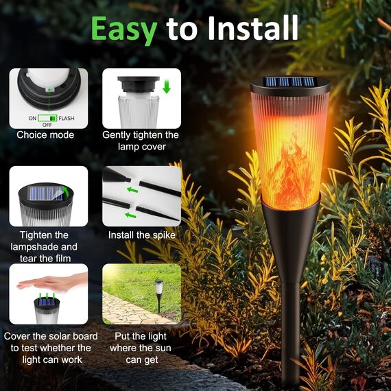 Solarlampen für Außen Gartenfackeln,10Stück 2Modi Solarleuchten für Draußen,IP65 Winterfest Fackeln Lampe Gartenleuchten,Solar Bodenleuchten Aussen mit Realistischen Flammen Auto EIN/Aus für Weg,Rasen