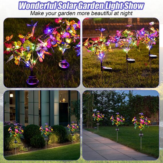 Solarlampen für Außen Garten, 2 Pack Schmetterling LED Solarleuchten 2 Modi Gartendeko, IP65 Wasserdicht Solar Gartenleuchten für Garten Balkon Terrasse Dekoration Geschenke für Frauen Muttertag