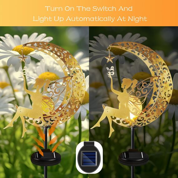 AGOTD Mond Solarleuchten Garten im Freien, Solarlampe für Außen Metall Mond Solar LED Glaskugel Gartenleuchte, Elfe Wasserdichte Solarleuchte mit Erdspieß