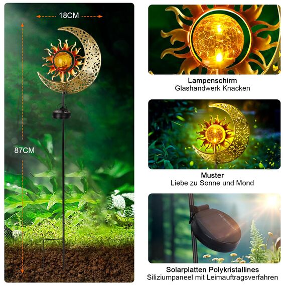 GIACOMO Mond Solarlampen für außen Garten, Feenweglicht für Außen Gartendeko Terassendeko, Garten Deko, Gartenleuchte wasserdichte Wegeleuchte, Solarleuchten für Außen Kugel, Terrasse Hof Rasen