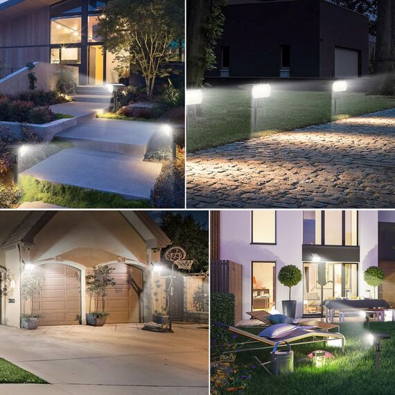Solarlampen für Außen mit Bewegungsmelder, Solarstrahler für Garten 3 Modi Solar Gartenleuchten, 6500K Kaltweiß Solarleuchten IP65 Wasserdicht LED Solar Strahler für Aussen Weg Hof Gehweg, 4 Stück