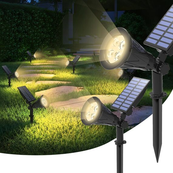 T-SUN Upgraded Solarlampen für auße Garten,2 Stück Solarstrahler Gartenleuchte IP65 Wasserdicht Drahtlos 4000K Warmweiß Helle Solarbetriebene Gartenleuchten für Hof, Terrasse