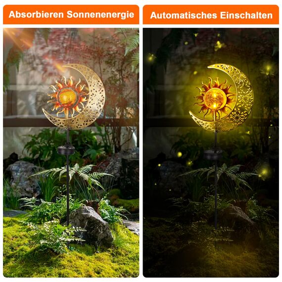 GIACOMO Mond Solarlampen für außen Garten, Feenweglicht für Außen Gartendeko Terassendeko, Garten Deko, Gartenleuchte wasserdichte Wegeleuchte, Solarleuchten für Außen Kugel, Terrasse Hof Rasen