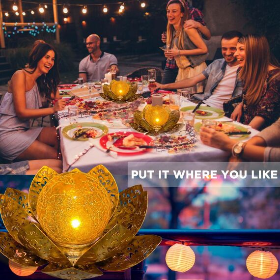 Solarlampen für Außen Solar Lotus Garten Deko Solar Bodenleuchte für Garten Warmes Licht Gartenleuchten für Außen Terassendeko LED Solarleuchten Wasserdicht Metall Solarlaterne