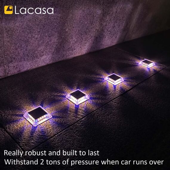 Lacasa Solar Bodenleuchten Aussen, 4 Stück Solarleuchten für Außen 30LM Solarlampen IP68 Wasserdicht Auto ON/OFF LED Wegeleuchten für Garten Rasen Terrasse Hof, Mischfarben (Warmweiß + Blaues Licht)