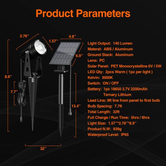 FLOWood Solar Gartenleuchte, 4 in 1 Solarstrahler Solarlampen für Garten, Aluminium-Werkstoffe Wasserdicht LED Solarlampe Außen Solarleuchte, Auto-on/off für Bäume,Sträucher,Gartenweg, Warmes Licht…