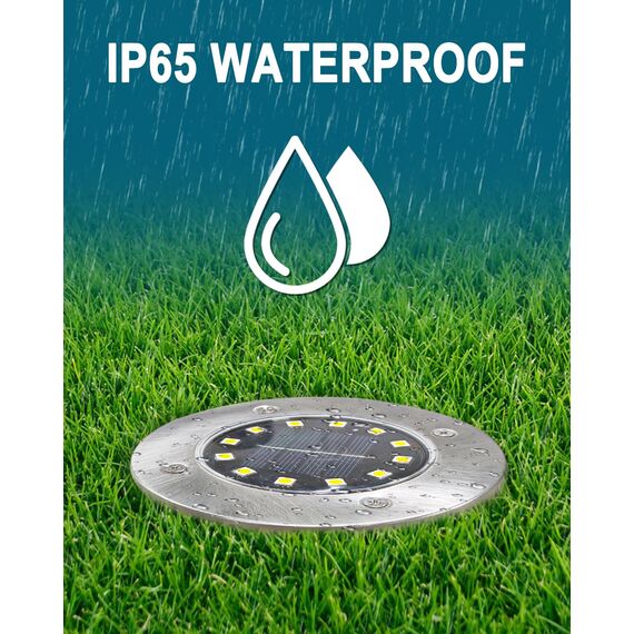 Bowfar 16 Stück Solar Bodenleuchten Aussen, Solarleuchten Garten mit 12 LEDs für Außen, 3000K Kaltweiß Wasserdicht Led Solar Gartenleuchten, Solarlampen für Rasen Auffahrt Gehweg Patio Garden