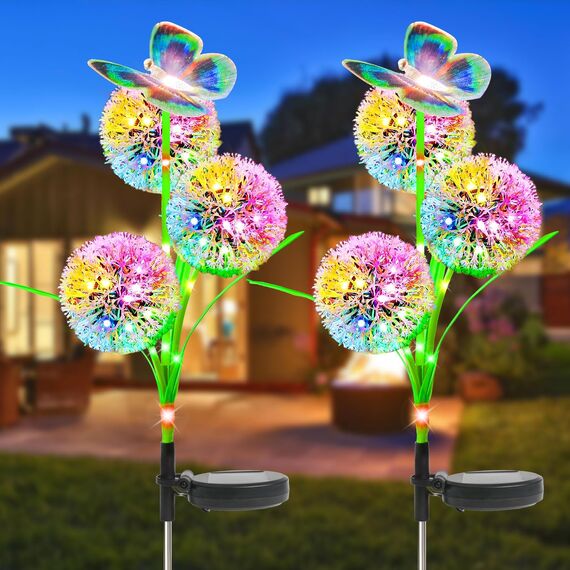 Fohil Solarlampen für Außen Garten, 2 Stück Solarleuchten Garten Deko Löwenzahn Blumen mit Farbwechsel LED,2 Modi Dekoration Licht IP65 Wasserdicht für Rasen, Balkon, Terrasse, Hof, Weihnachtsdeko