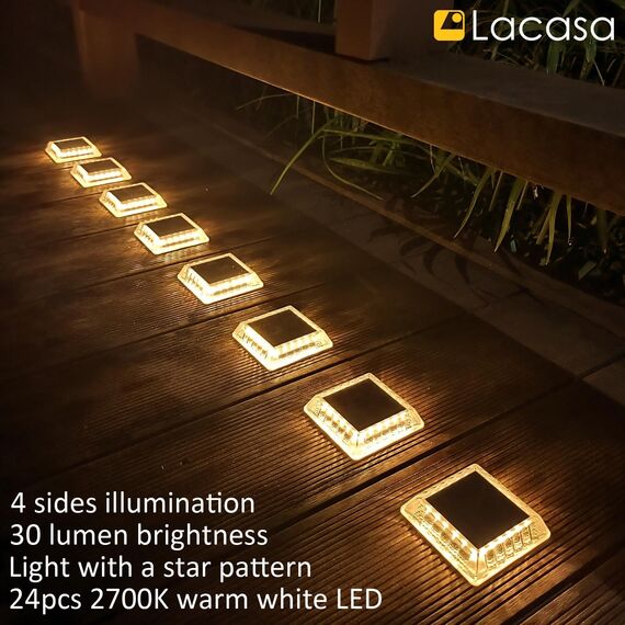 Lacasa Solar Bodenleuchten Aussen, 8 Stück Solarleuchten für Außen Warmweiß 2700K, 30LM Solarlampen LED Wegeleuchten IP68 Wasserdicht Auto ON/OFF Solar Gartenleuchten für Garten Rasen Terrasse Hof